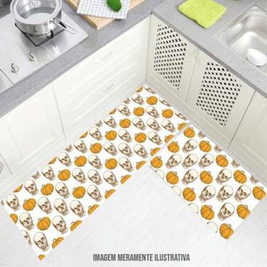 Imagem de kit cozinha passadeira 120x40cm Tapete caveira Abóbora 60x40cm - Deluz