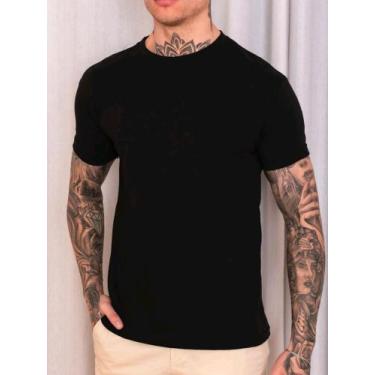 Imagem de Camiseta Basica Masculina Preta Lisa 100 Algodão Premium Casual Formal