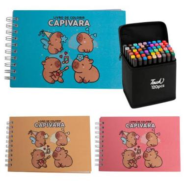 Imagem de Kit 3 Livro Para Colorir 120 Canetinhas Capivara Desenhos - Toys 2u