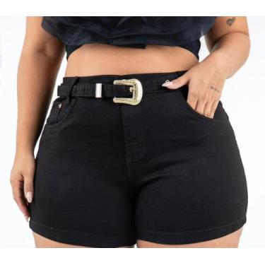 Imagem de Short feminino preto plus com cinto - Kattixo Jeans , 50