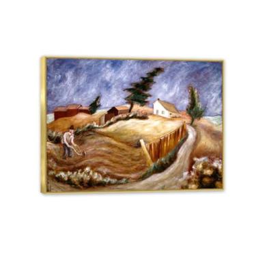 Imagem de Jackson Pollok pinturas famosas arte de parede em tela homem com arado manual impressões em tela arte para decoração de parede de sala de estar 80 x 60 cm (32 x 24 pol) moldura dourada