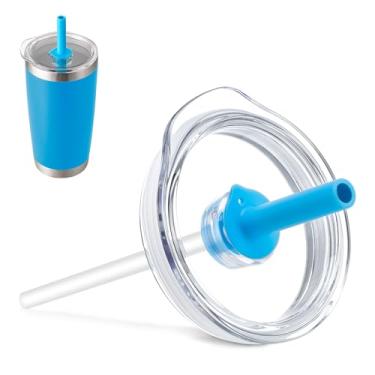 Imagem de Bluwing Tampa de copo de 590 ml com canudo para YETI, tampa de substituição para copo YETI Rambler de 590 ml, caneca de 680 g, caneca de canudo de 740 ml, tampas à prova de derramamento (azul)