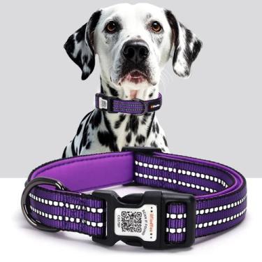 Imagem de Coleira reflexiva para cães IlFindYou com etiqueta de código QR Purple
