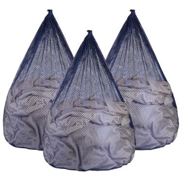 Imagem de 3 peças sacos de roupa de malha para máquina de lavar roupa jumbo para roupas delicadas, roupa de cama, brinquedos com fecho de cordão resistente (3 XXG 28 x 26 polegadas, azul)