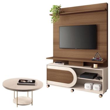 Imagem de Estante Home Theater òrbis Castanho Off White E Mesa De Centro Sky Off White- Hb Móveis