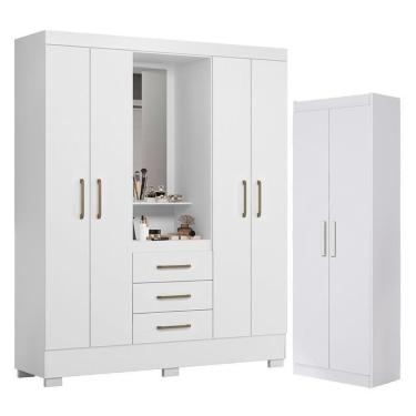 Imagem de Guarda Roupa Solteiro Paris 2045150 E Armário Multiuso 2000191 Branco - Aramóveis