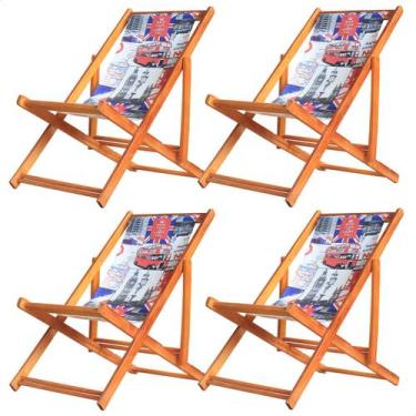 Imagem de Kit 4 Espreguiçadeiras Preguiçosa Dobrável sem Braço Mel em Madeira Ma
