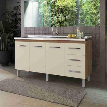 Imagem de Balcão Gabinete para Pia 150cm Diana com 3 Portas - Savana/Off-White -