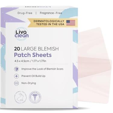 Imagem de 20 CT LivaClean Square Large Hydrocolloid Acne Patches - For Pore Spots Nose Face Cystic Pimple Zit Patch - Big Pimple Patches Hydrocolloid Bandages Strips Stickers Pimple Patch XL Large Acne Patch Large Hero Mask Surface Area Cover