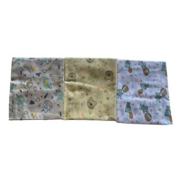 Imagem de Kit 3un Cueiro Manta Bebe Flanelado Estampado 100% Algodão Recém Nasci