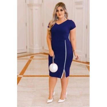 Imagem de Vestido MIDI Viés Lascado Moda Evangélica Feminina - Miss Flower, Azul
