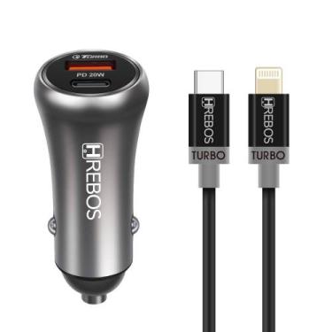 Imagem de Kit Carregador Veicular + Cabo Lightning Power Turbo Anatel NFe - HREB