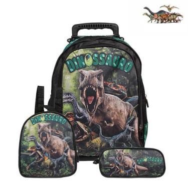 Imagem de Mochila Escolar Dinossauro Rodinha Kit Lancheira+Estojo - TOYS 2U