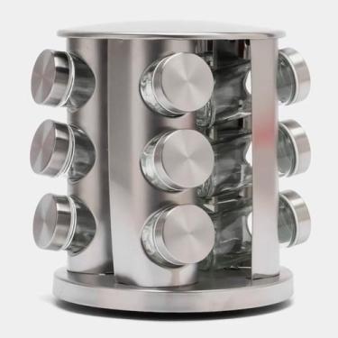 Imagem de Conjunto Porta Condimento Giratório Vidro Com Tampa Inox Para Cozinha 