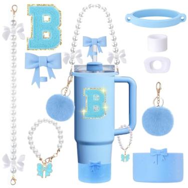 Imagem de Conjunto de acessórios para copos Stanley de 9 peças - para copos de 850 g 1,134 g com alça - Kit Bule inclui topo de palha e bota, pingente, alça de pérola e adesivos - Presentes estéticos para