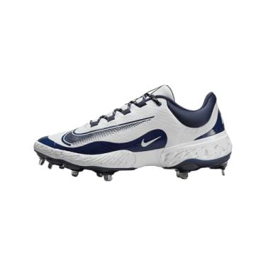Imagem de Nike Tênis masculino Alpha Huarache Elite 4 Baseball Metal Baseball DJ6521, Branco/Azul-marinho, 41