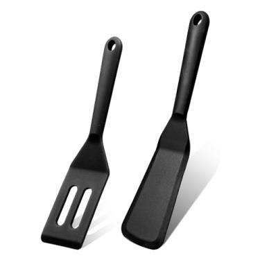 Imagem de Conjunto de espátula de brownie de silicone, resistente ao calor, espátula antiaderente para ovos, crepe, bife, pizza (2, preto (conjunto B))