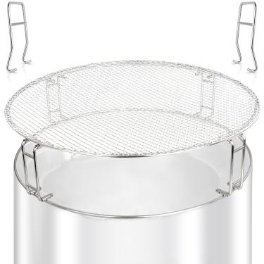 Imagem de Grelha para fogueira para fogão, acessórios para fogueira de 49,5 cm, grelha redonda para cozinha, peças de lareira, alça removível de aço inoxidável, suporte de tela de faísca para acampamento