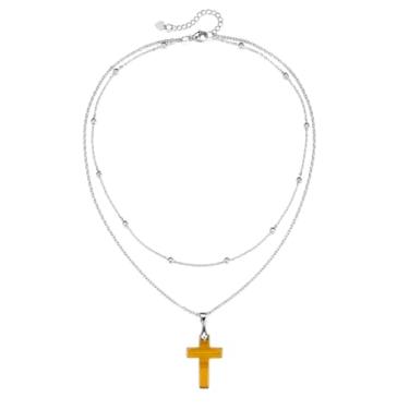 Imagem de Top Plaza Colares de cruz para mulheres, colar de cristal de ametista curativa, pequeno colar de aço inoxidável, ajustável, joia espiritual, presente de Natal, Small, Pedra, Sem Pedra Preciosa