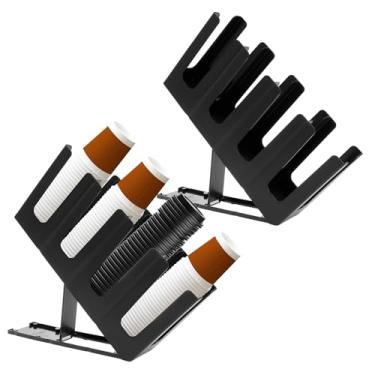 Imagem de 2 peças de suporte de copo de café ajustável em altura e organizador de tampa com 4 compartimentos para bancada, sala de descanso em casa