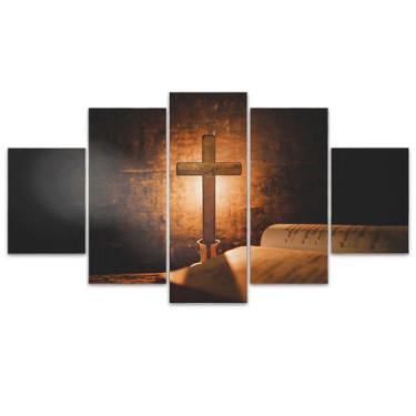 Imagem de Quadro Decorativo em Mosaico MDF Cruz e Bíblia 115x60cm - Império da I
