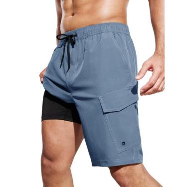 Imagem de Calções de banho SILKWORLD masculinos com forro de compressão e bolsos