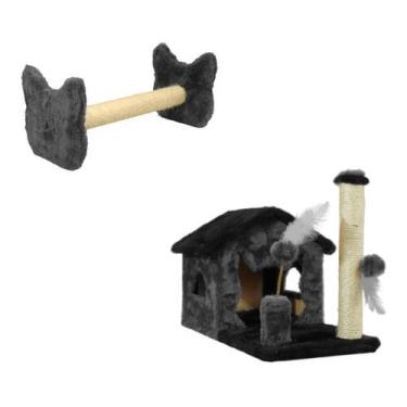Imagem de Arranhador Casa Para Gatos Sem Rede Poste Sisal Cara de Gato Brinquedo