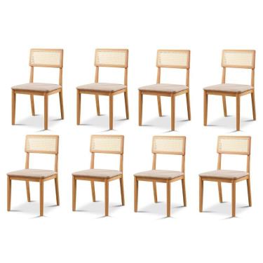 Imagem de Kit 8 Cadeiras de Jantar com Encosto de Telinha Ava Bege/Marrom