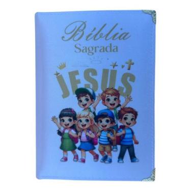 Imagem de Bíblia pequena Turminha de Jesus Branca Ntlh capa dura acolchoada com 