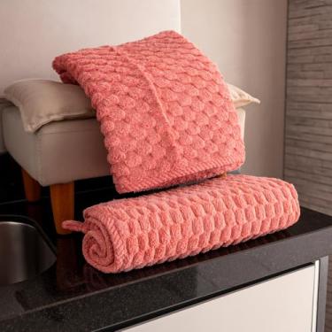 Imagem de Kit 2 Toalhas de Banho Luxo Microfibra Grande e Macia 140x70cm – Secagem Rápida e Confortável (Goiaba)