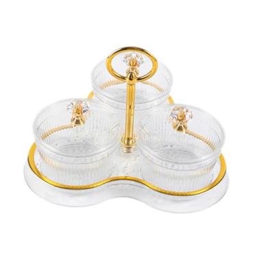 Imagem de Bothyi Bandeja de frutas secas com divisórias para servir, bandeja de nozes, prato à prova de poeira para lanches, pote de armazenamento de cozinha, prato de, Transparente 3 Grades