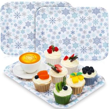 Imagem de Vesici 3 bandejas azuis de floco de neve, 33 x 25 cm, pratos de melamina de inverno e Natal, reutilizáveis, para festas de Natal, festas, lanches, frutas, sobremesas, doces
