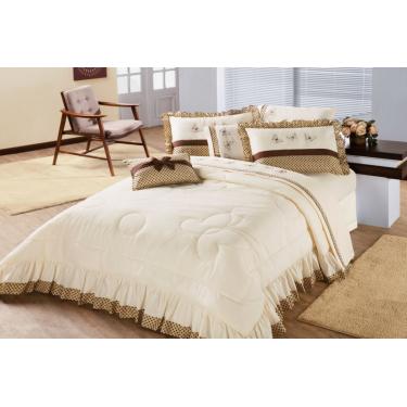Imagem de Kit Edredom Com Babado Naturalle Aquarela Queen 5 Pecas - Palha/Marrom