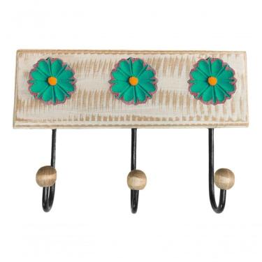 Imagem de Cabideiro Toalheiro 3 Ganchos Madeira E Ferro Artesanal Cor Verde