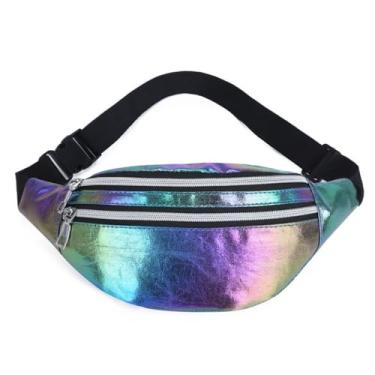 Imagem de Pochete neon reflexiva para mulheres – Bolsa de cintura moderna a laser arco-íris com alça ajustável (colorida)