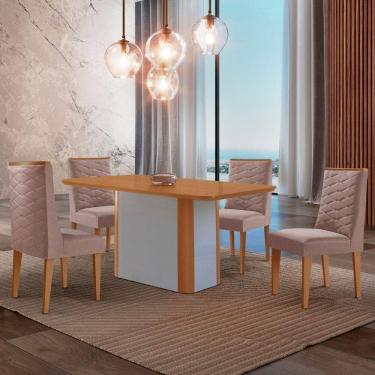 Imagem de Mesa De Jantar Isadora 120cm Tampo Mdf Laminado Linho Capuccino Off White