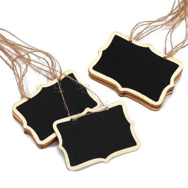 Imagem de LXUEJIE 15 peças de mini quadros-negros reutilizáveis de madeira com cordão para pendurar apagáveis, etiquetas de quadro-negro de 6 x 8 cm com cordão de etiquetas de placa de massagem preta dupla face