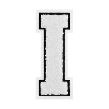 Imagem de 1 PÇ Patch de letra de chenille de ferro branco de 11,4 cm com borda preta – Remendos do alfabeto para roupas, jaquetas, mochilas, chapéus para decoração personalizada, nome personalizado e artesanato