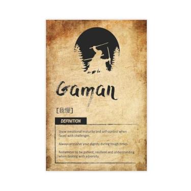Imagem de Pôster vintage japonês de filosofia de artes marciais Gaman Samurai Gaman, arte de parede com código de guerreiro japonês, decoração vintage dojo 30 x 45 sem moldura
