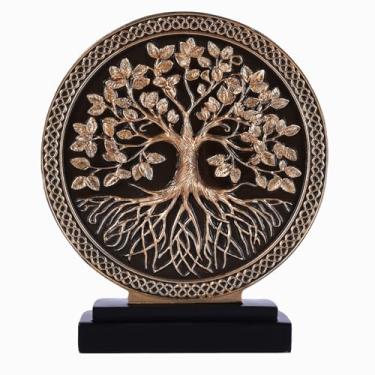 Imagem de DOVDOV Escultura decorativa circular abstrata da árvore da vida, decoração de casa preta e dourada, decoração de casa de arte moderna adequada para prateleiras de escritório, mesas de café e estátua