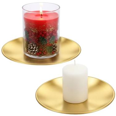 Imagem de LXUEJIE Pacote com 2 castiçais de pilar de ouro, bandeja redonda de 14 cm para bolas perfumadas de pilares, mini bandejas decorativas para decoração de casa de mesa de centro