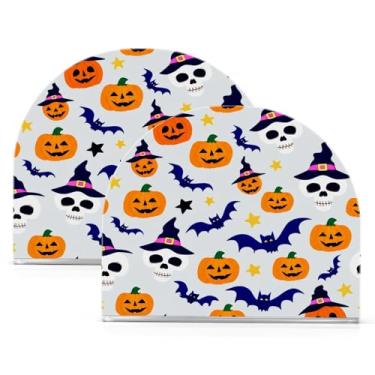 Imagem de Wassud Caveiras de Halloween Chapéus de bruxa Suporte de guardanapo de acrílico, dispensador de guardanapo de papel moderno em forma de U para mesa, cozinha, sala de jantar, bancada 2 peças (comporta