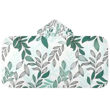 Imagem de CEBUGI Toalha de banho com capuz folhas verde-escuras para crianças toalha de banho macia absorvente com capuz 127 x 59,7 cm toalha de banho de praia para meninos e meninas
