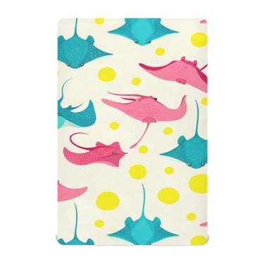 Imagem de Wassud Jogo de lençol com desenho animado de arraias para berço respirável para meninos e meninas, lençol com elástico, neutro, 68 x 99 cm