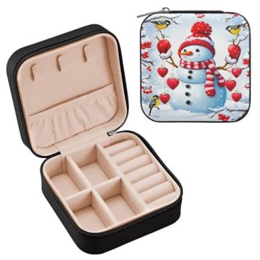 Imagem de Wassud Estojo de joias de viagem de inverno para mulheres, meninas, senhoras, noiva, mini organizador de joias de couro PU, caixa quadrada de armazenamento de joias para brincos, anéis, colar e