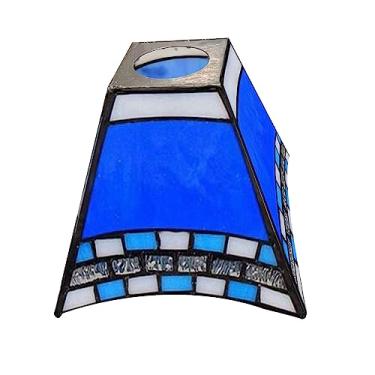 Imagem de Cúpula de abajur estilo Tiffany (somente peça de reposição), com encaixe para cúpula de vitral azul, compatível com luminárias de mesa, pendentes, arandelas e plafons.
