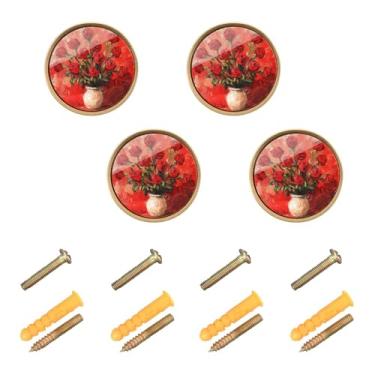 Imagem de Burbuja Puxadores de armário de cozinha em vaso rosa, pacote com 4, puxadores redondos de 3,5 cm, puxadores de cômoda com parafusos para cozinha, quarto, armários, armário