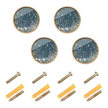 Imagem de Burbuja Maçanetas de armário de cozinha Wildflowers Birds pacote com 4, puxadores de gaveta redondos de 3,5 cm com parafusos para armários de cozinha, quarto, armário