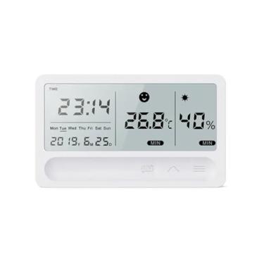 Imagem de Mingzhe Relógio Meteorológico Digital, Display LCD Grande, Hora, Semana, Medidor de Monitoramento de Temperatura e Umidade para Sala de Estar, Escritório ou Quarto Com Botão MOD, Botão