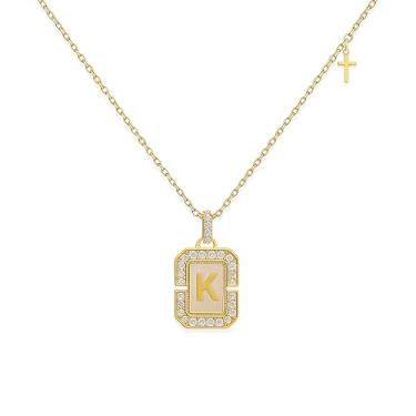Imagem de BXDA Colar feminino dourado delicado com cruz de A-Z, acessórios de fé religiosa católica cristã moderna joia presente, Latão, Zircônia cúbica
